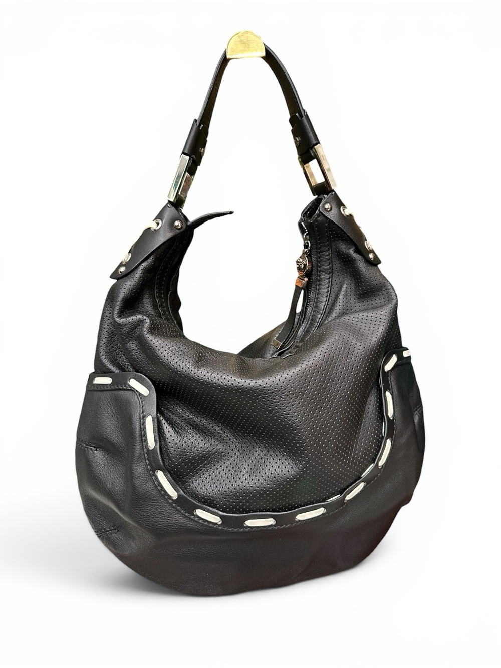 Versace Black Perforated Leather Medusa Hobo Bag made in Italy with COA